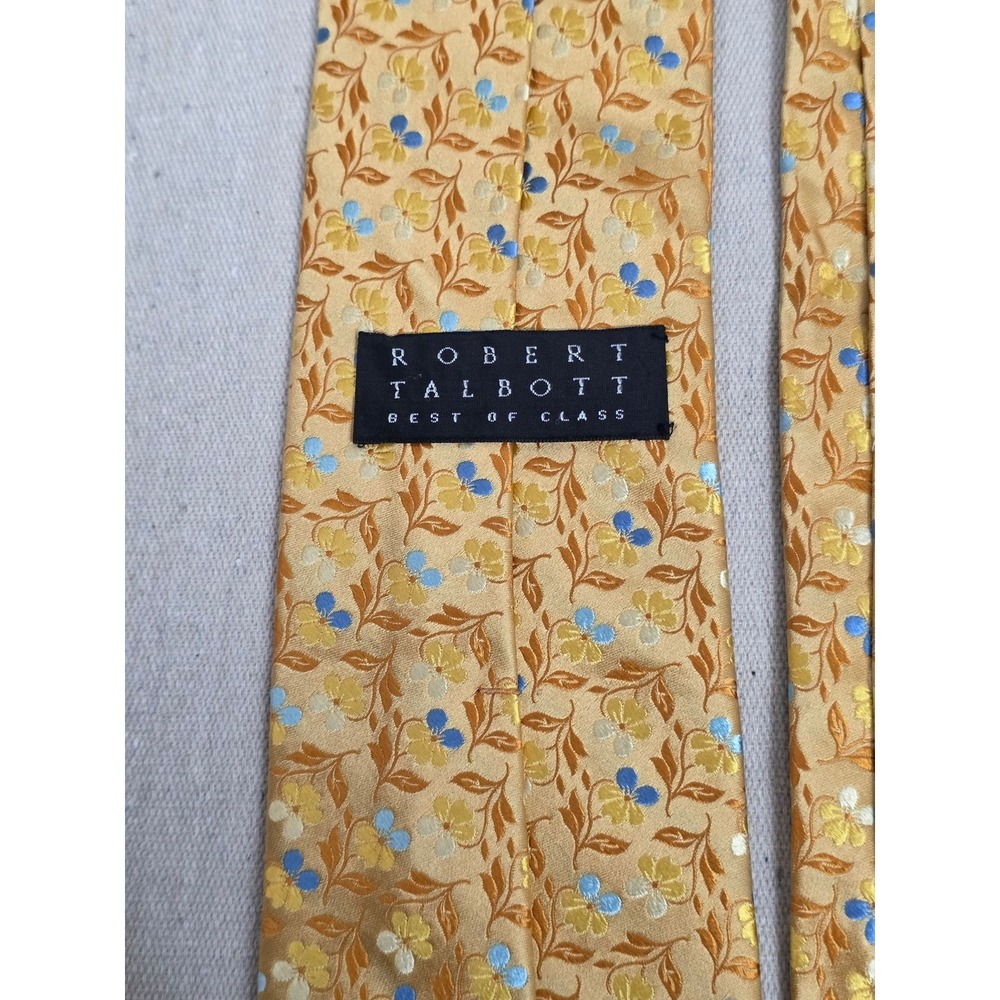 Robert Talbott Best of Class Mens Silk Tie Gold Blue Floral Jacquard Necktie - Picture 6 of 6